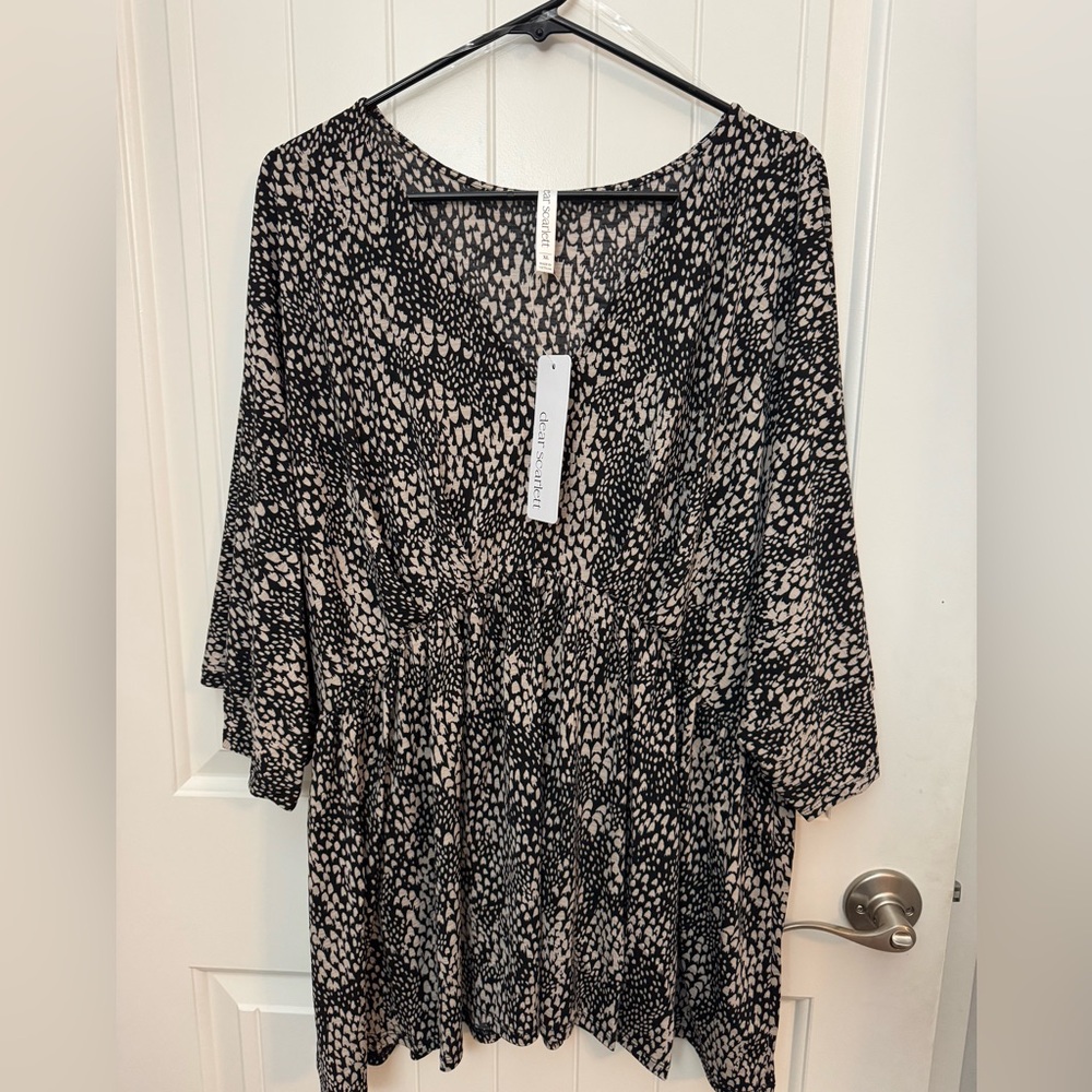 NWT Elegant Black and Cream Patterned Blouse Dear Scarlett women’s XL #83